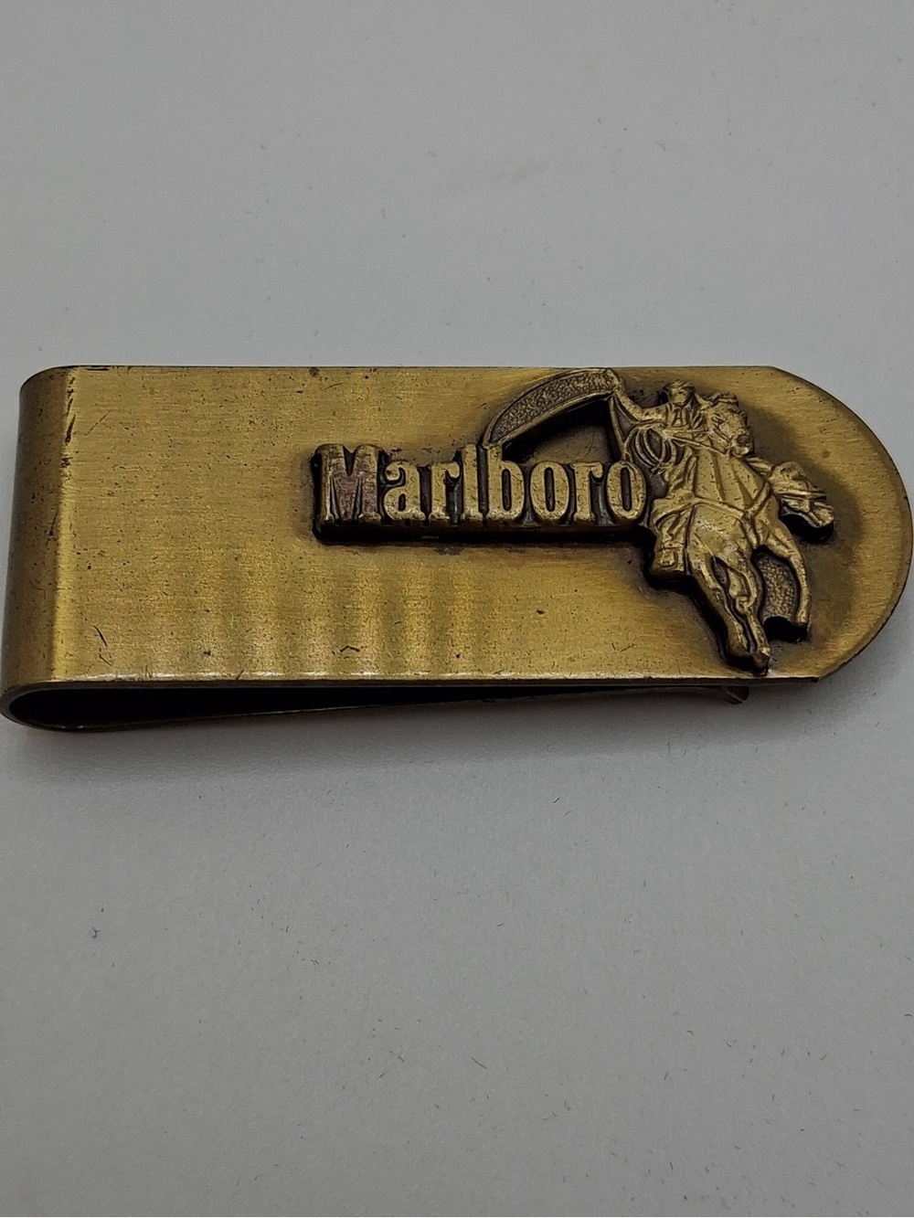Vintage Marlboro Brass Money Clip Cowboy Horse Western Cigarette Advertising